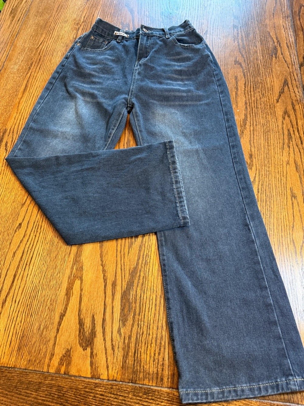 Wide Leg Jeans Elastic Waist Dark Wash High Rise Relaxed Fit M handmade Martin